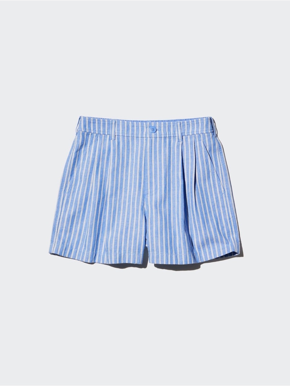 Women's Blue & White Striped Linen Cotton Shorts